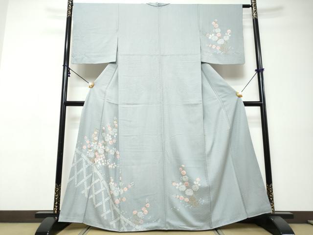 平和屋着物●訪問着 絞り 草花籬文 金彩 正絹 逸品 DABI9421ud