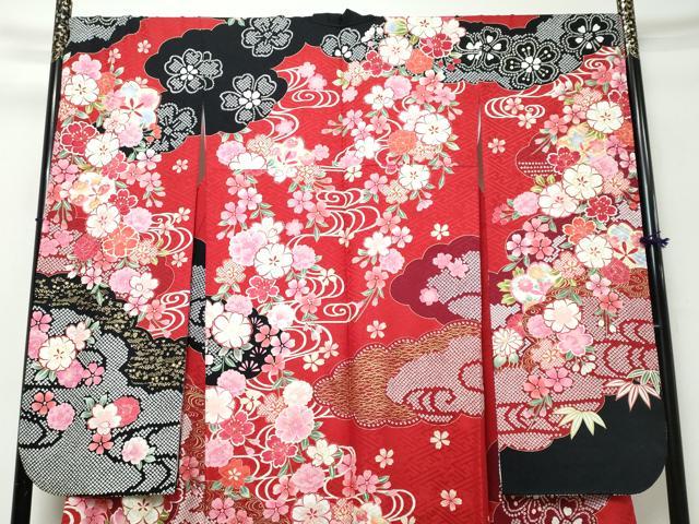 平和屋着物●豪華振袖 雲霞草花文 金彩 正絹 逸品 DABI9438ud