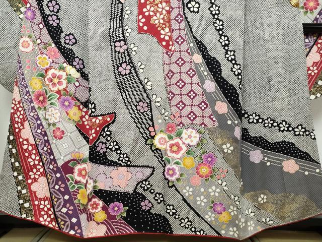 平和屋着物●豪華振袖 駒刺繍 熨斗草花文 金彩 正絹 逸品 DABI9442ud