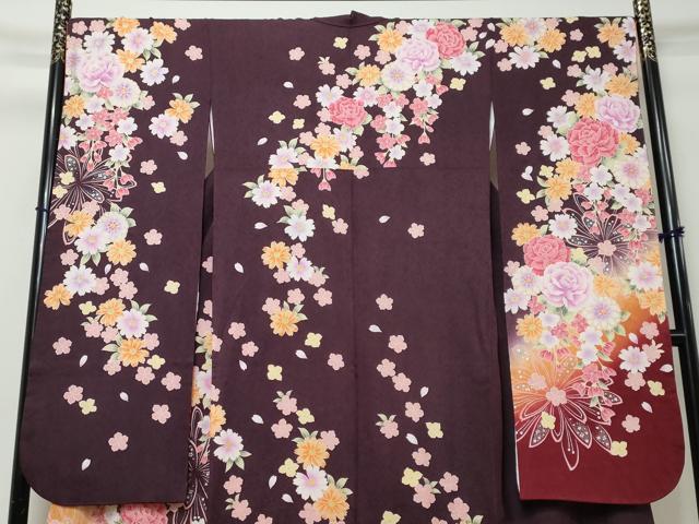 平和屋着物●豪華振袖 駒刺繍 草花文 暈し染め 銀彩 正絹 逸品 DABI9445ud