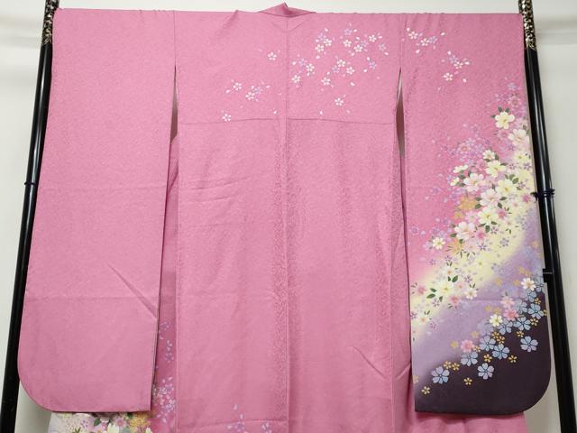 平和屋着物●豪華振袖 舞花文 暈し染め 金彩 銀通し地 正絹 逸品 DABI9448ud