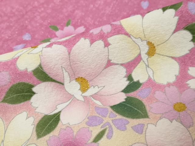 平和屋着物●豪華振袖 舞花文 暈し染め 金彩 銀通し地 正絹 逸品 DABI9448ud
