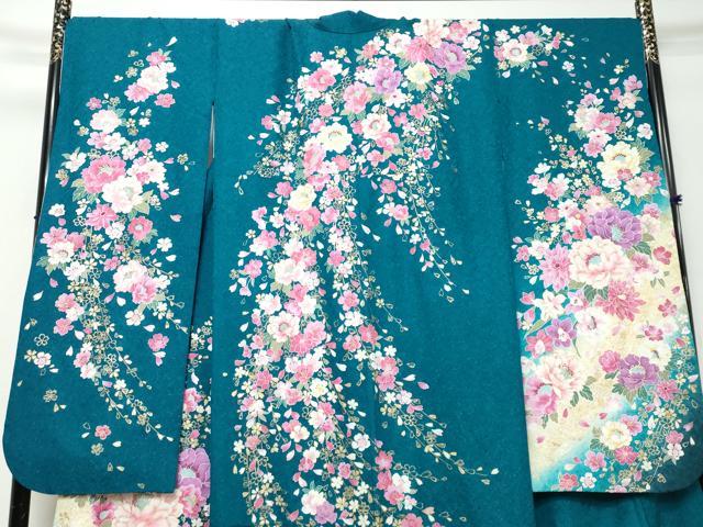 平和屋着物●豪華振袖 ラインストーン 草花文 暈し染め 金彩 銀通し地 正絹 逸品 DABI9452ud