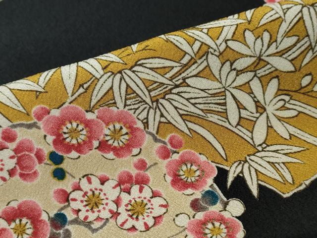 平和屋着物●豪華振袖 地紙草花丸文 黒地 洗える着物 DABI9457ud