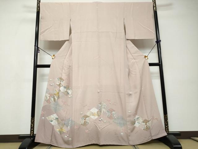 平和屋着物●豪華色留袖 駒刺繍 折り鶴草花文 金彩 正絹 逸品 DABI9466ud