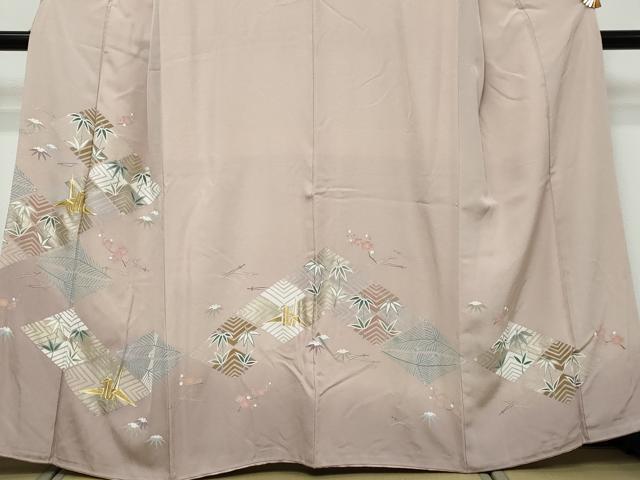 平和屋着物●豪華色留袖 駒刺繍 折り鶴草花文 金彩 正絹 逸品 DABI9466ud