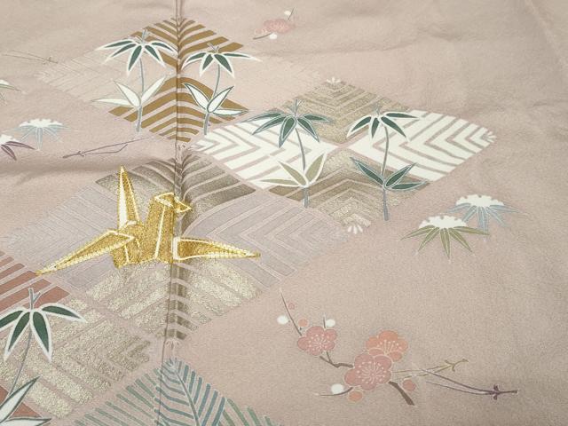 平和屋着物●豪華色留袖 駒刺繍 折り鶴草花文 金彩 正絹 逸品 DABI9466ud