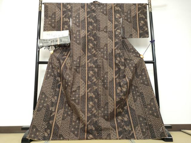 平和屋着物●伝統工芸士 岡田勇 紬 吉祥間道 証紙付き ロング丈 正絹 逸品 DABI9467ud