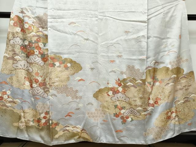 平和屋着物●訪問着 作家物 駒刺繍 雲取り吉祥草花文 金彩 正絹 逸品 DABI9483ud
