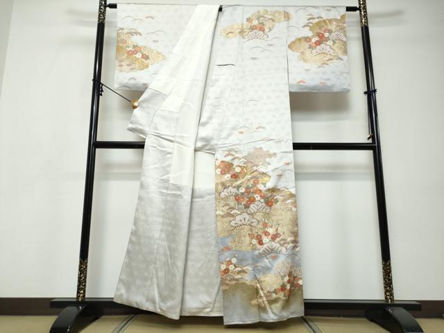 平和屋着物●訪問着 作家物 駒刺繍 雲取り吉祥草花文 金彩 正絹 逸品 DABI9483ud