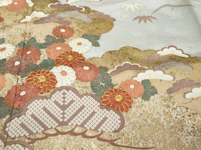 平和屋着物●訪問着 作家物 駒刺繍 雲取り吉祥草花文 金彩 正絹 逸品 DABI9483ud