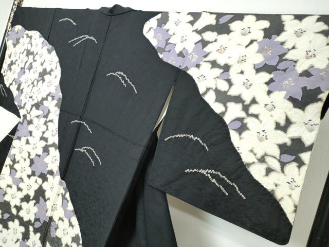 平和屋着物●訪問着 絞り 花尽くし文 黒地 金彩 正絹 逸品 DABI9484ud