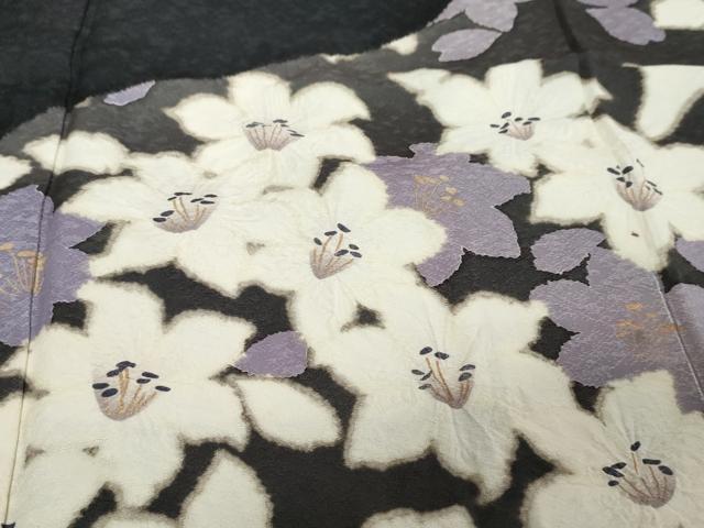 平和屋着物●訪問着 絞り 花尽くし文 黒地 金彩 正絹 逸品 DABI9484ud