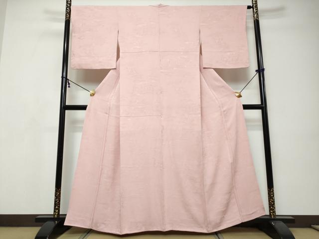 平和屋着物●上質な色無地 人物風景地紋 鴇色 正絹 逸品 DABI9486ud