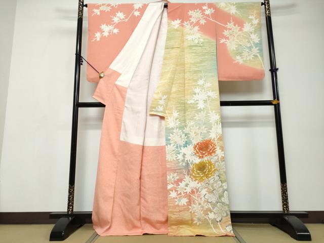 平和屋着物●人間国宝・羽田登喜男 訪問着 草花文 暈し染め 金彩 正絹 逸品 DABI9491ud