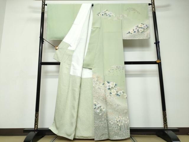 平和屋着物●訪問着 流水草花文 金彩 正絹 逸品 未使用 DABI9494ud