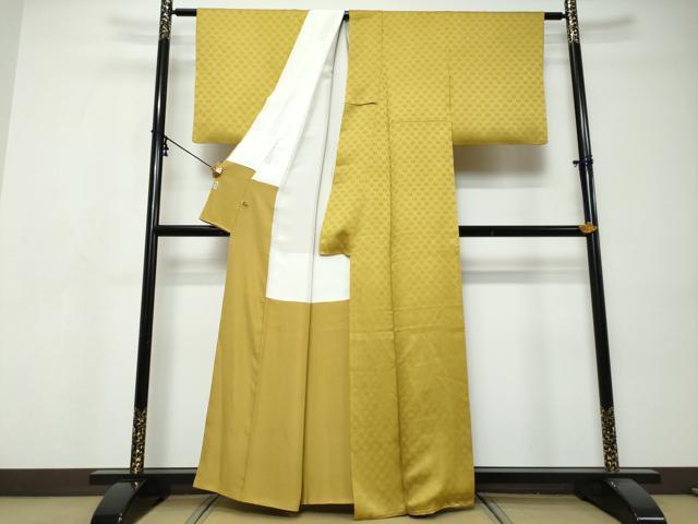 平和屋着物●創業460年・千總 色無地 抽象地紋 芥子色 さが美扱い 正絹 逸品 DABI9501ud