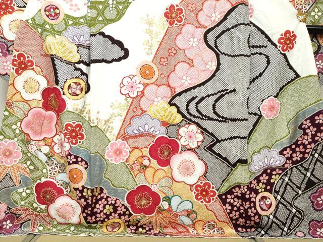 平和屋着物●中国三大刺繍 相良刺繍 振袖 駒刺繍 吉祥草花文 金彩 正絹 逸品 DABI9520ud