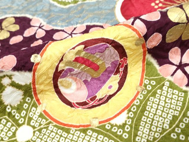 平和屋着物●中国三大刺繍 相良刺繍 振袖 駒刺繍 吉祥草花文 金彩 正絹 逸品 DABI9520ud