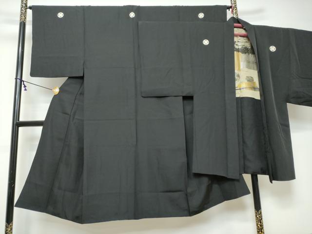 平和屋着物●男性 黒紋付 長羽織セット 羽裏:風景文 正絹 逸品 未使用 DABI9530ud