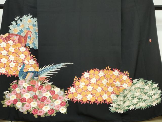 平和屋着物●豪華黒留袖 友禅 作家物 花鳥文 金彩 正絹 逸品 DABI9531ud