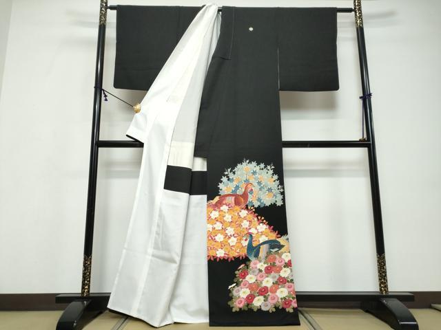 平和屋着物●豪華黒留袖 友禅 作家物 花鳥文 金彩 正絹 逸品 DABI9531ud