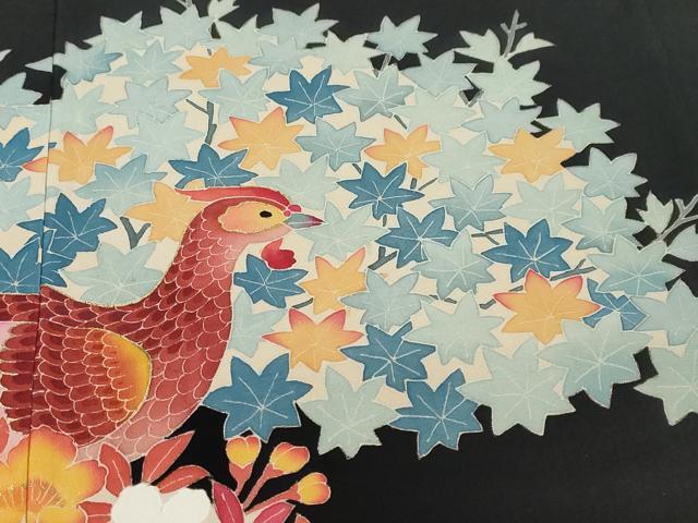 平和屋着物●豪華黒留袖 友禅 作家物 花鳥文 金彩 正絹 逸品 DABI9531ud