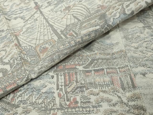平和屋着物●上質な紬 雲取り風景文 南蛮船 正絹 逸品 DABI9533ud