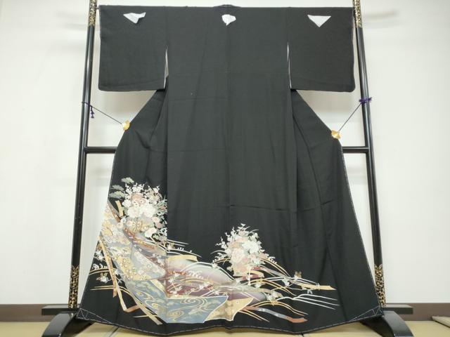 平和屋着物●豪華黒留袖 駒刺繍 花車文 暈し染め 金彩 正絹 逸品 未使用 DABI9537ud