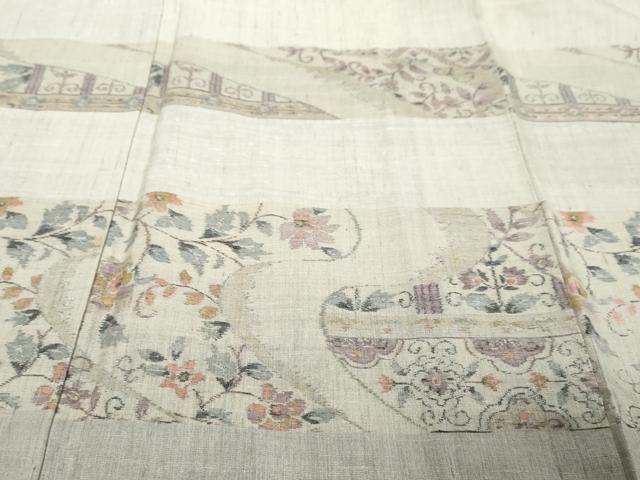 平和屋着物●訪問着 小千谷紬 横段更紗花文 正絹 逸品 DABI9543ud