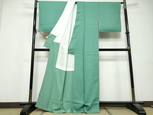 平和屋着物●上質な色無地 干割れ地紋 薄緑色 正絹 逸品 DABI9549ud