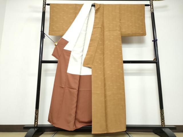 平和屋着物▼上質な色無地 菱地紋 狐色 正絹 逸品 DABI9550ud