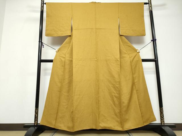 平和屋着物●上質な色無地 草花地紋 黄橡色 正絹 逸品 DABI9563ud