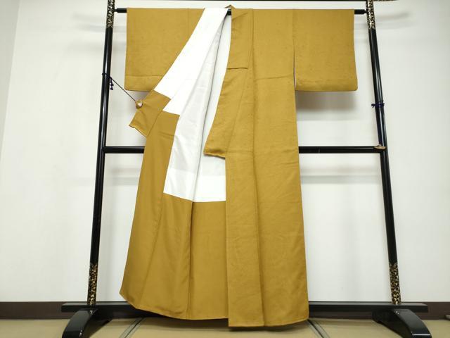 平和屋着物●上質な色無地 草花地紋 黄橡色 正絹 逸品 DABI9563ud