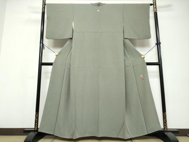 平和屋着物●染色作家 草野一騎 色無地 利休鼠色 正絹 逸品 DABI9572ud