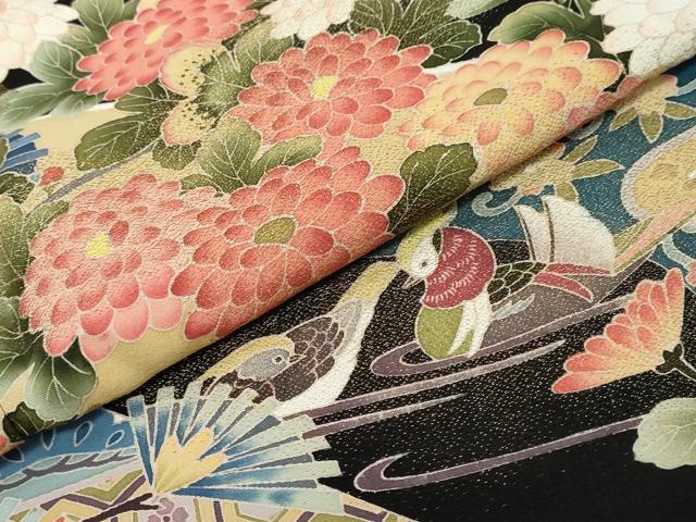 平和屋着物●豪華黒留袖 友禅 作家物 鴛鴦花文 金糸 正絹 逸品 DABI9588ud
