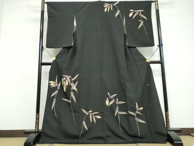 平和屋着物●訪問着 作家物 草花文 黒地 ロング丈 正絹 逸品 DABI9598ud