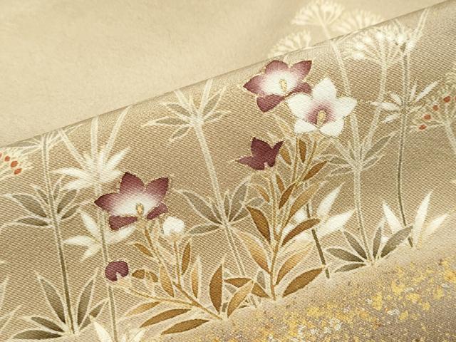 平和屋着物●訪問着 駒刺繍 草花文 暈し染め 金彩 正絹 逸品 DABI9602ud
