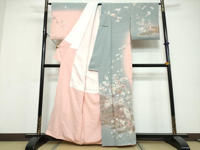 平和屋着物●訪問着 扇面草花文 暈し染め 金彩 正絹 逸品 DABI9605ud