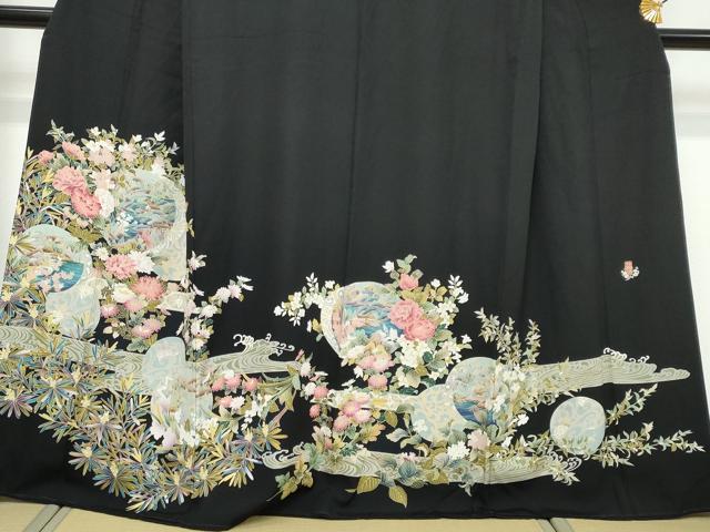 平和屋着物●豪華黒留袖 友禅 作家物 風景草花文 正絹 逸品 DABI9626ud