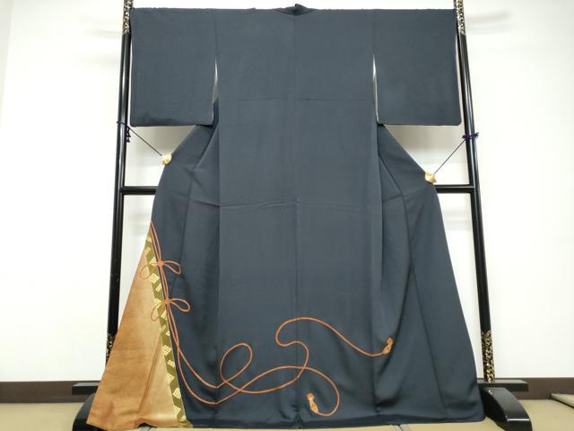 平和屋着物●色留訪問着 駒刺繍 結び紐文 金彩 ロング丈 正絹 逸品 DABI9638ud