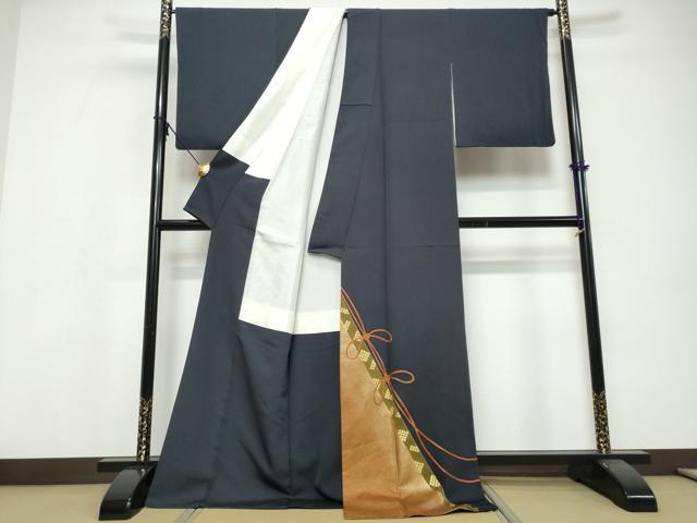 平和屋着物●色留訪問着 駒刺繍 結び紐文 金彩 ロング丈 正絹 逸品 DABI9638ud