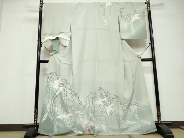平和屋着物●訪問着 群鶴枝垂れ柳文 暈し染め 反端付き 上代30万 正絹 逸品 DABI9640ud