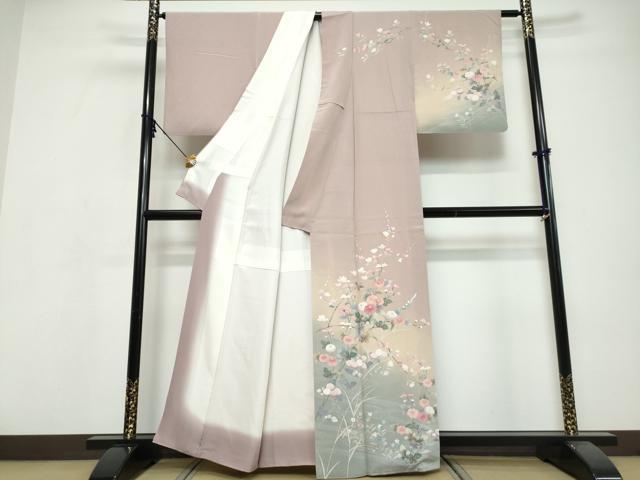 平和屋着物●訪問着 友禅 流水草花文 暈し染め 正絹 逸品 DABI9644ud