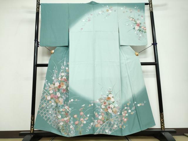 平和屋着物●訪問着 駒刺繍 草花籬文 金彩 正絹 逸品 DABI9645ud
