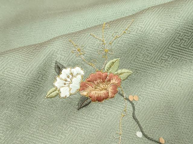 平和屋着物●訪問着 駒刺繍 絞り 道長草花文 金彩 正絹 逸品 DABI9649ud