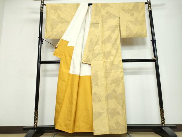 平和屋着物●結城紬 80亀甲 飛び亀甲柄 舞蝶文 正絹 逸品 DABI9658ud