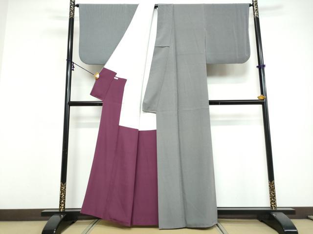 平和屋着物●江戸小紋 万筋 濃色×湊鼠色 正絹 逸品 DABI9669ud