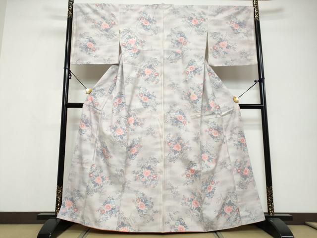 平和屋着物●上質な紬 草花文 正絹 逸品 DABI9671ud