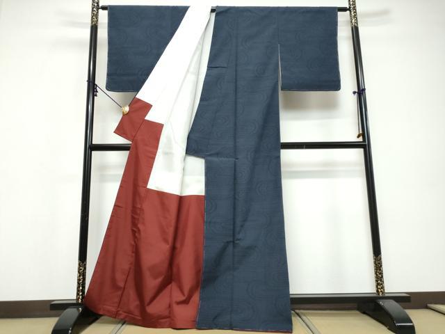 平和屋着物●本塩沢 110亀甲 流水文 正絹 逸品 未使用 DABI9679ud
